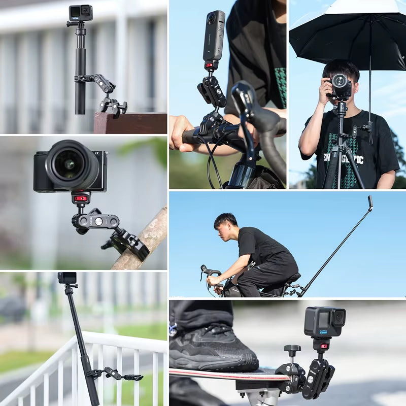 CO17 Super Clamp with 360° Dual-Head Double Clamps Magic Arm Arri Adapter for for Panoramic Camera Umbrella LED Light