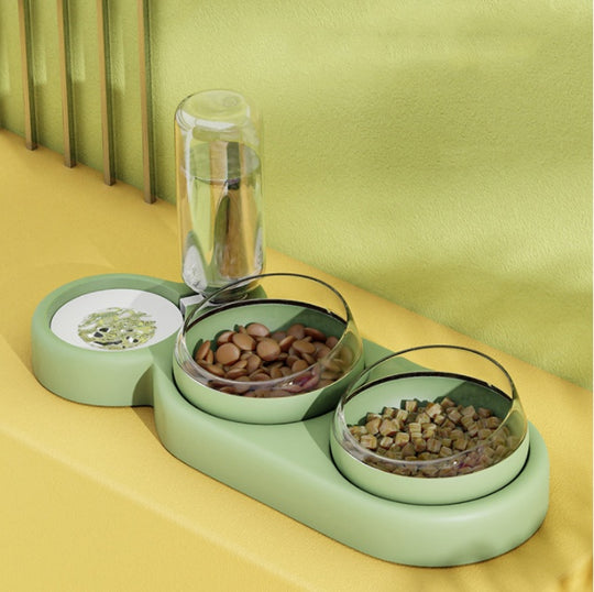 Automatic Pet Feeder with Water Fountain & Raised Double Bowl Stand