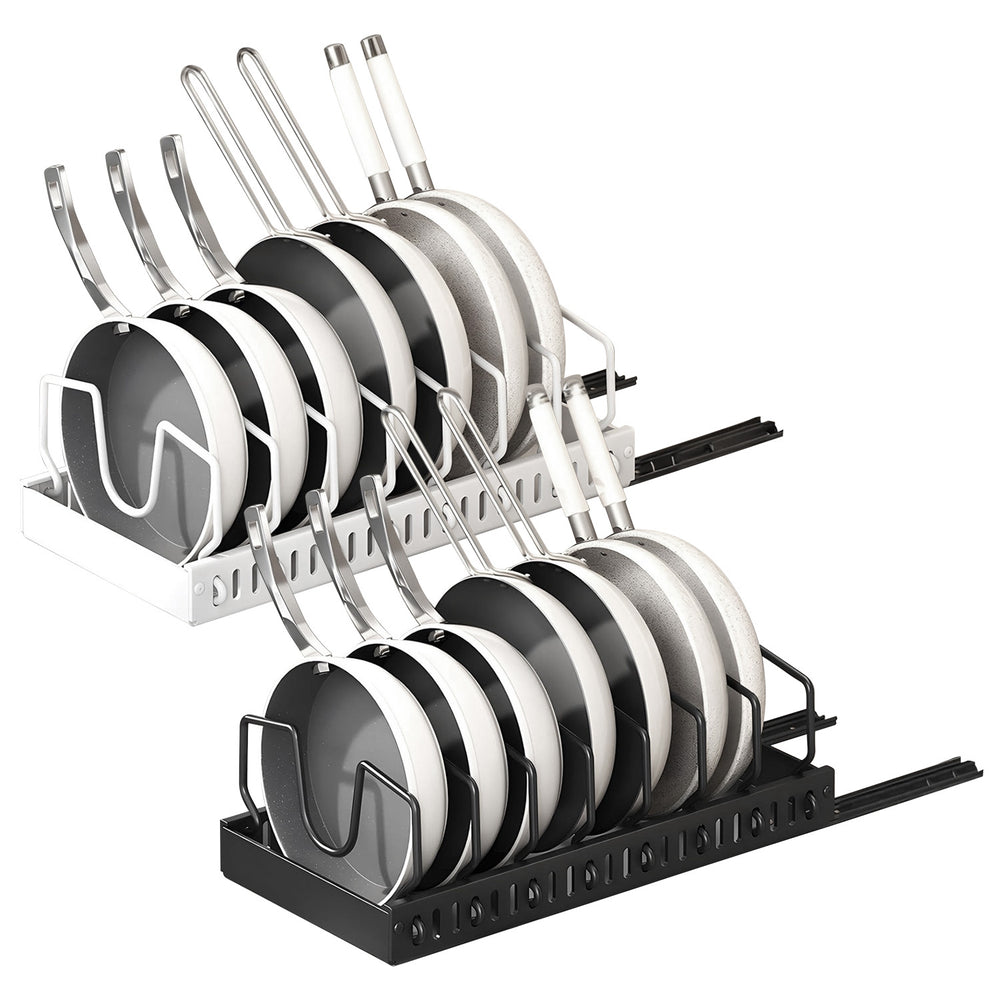 1Pc Pull Out Pots And Pans Organizer Under Cabinet With 8 Adjustable Dividers Rustproof Carbon Steel Sliding Pots Holder For Kitchen Cookware Bakeware Pots Lids Storage
