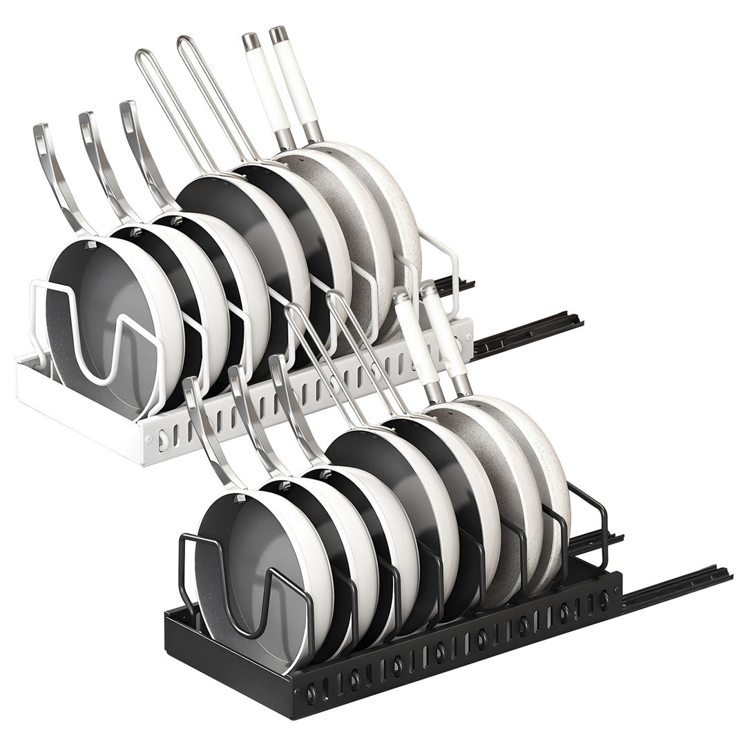 1Pc Pull Out Pots And Pans Organizer Under Cabinet With 8 Adjustable Dividers Rustproof Carbon Steel Sliding Pots Holder For Kitchen Cookware Bakeware Pots Lids Storage