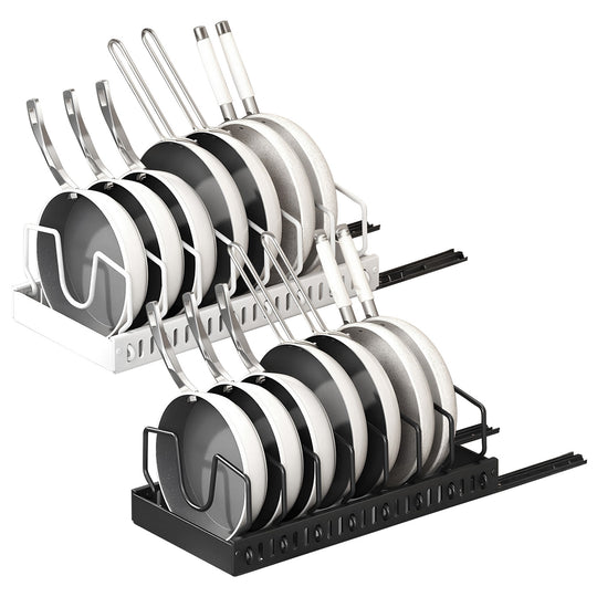 1Pc Pull Out Pots And Pans Organizer Under Cabinet With 8 Adjustable Dividers Rustproof Carbon Steel Sliding Pots Holder For Kitchen Cookware Bakeware Pots Lids Storage