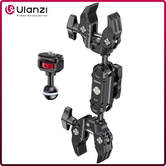 CO17 Super Clamp with 360° Dual-Head Double Clamps Magic Arm Arri Adapter for for Panoramic Camera Umbrella LED Light