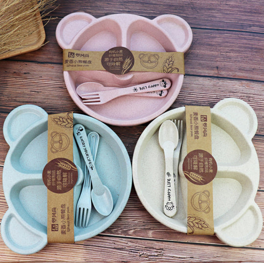 Wheat Split Bear Children's Dinner Plate Set