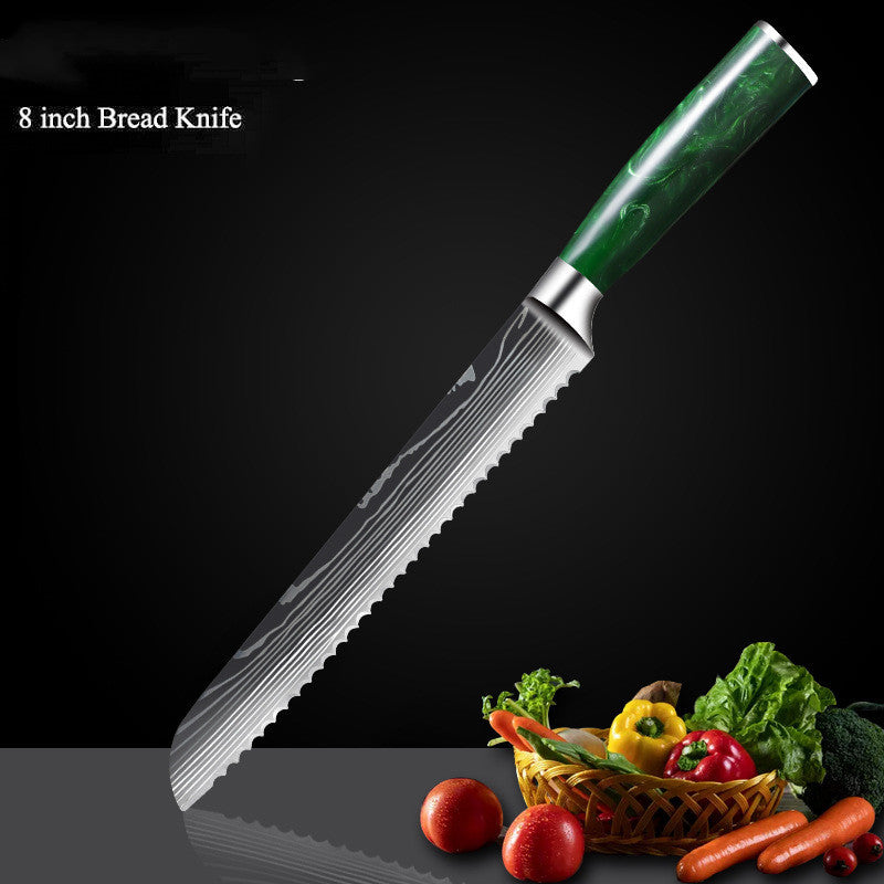 Green Resin Handle Damascus Laser Grain Knife