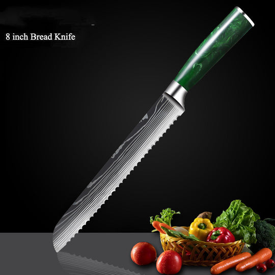 Green Resin Handle Damascus Laser Grain Knife