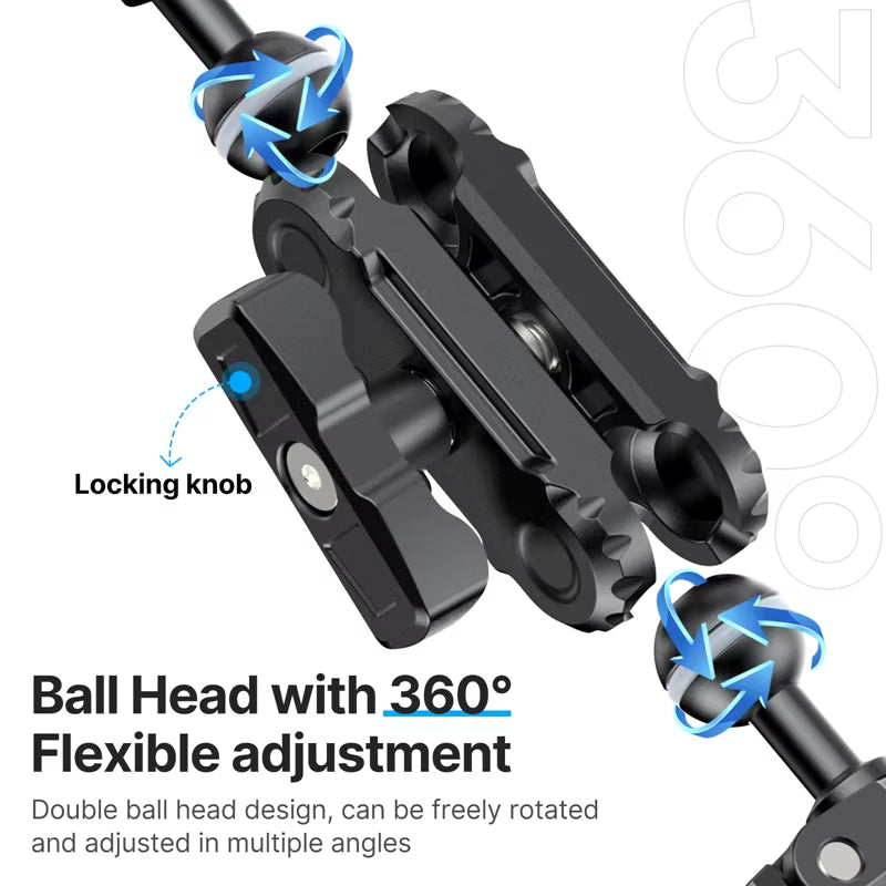 CO17 Super Clamp with 360° Dual-Head Double Clamps Magic Arm Arri Adapter for for Panoramic Camera Umbrella LED Light