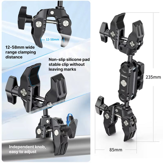 CO17 Super Clamp with 360° Dual-Head Double Clamps Magic Arm Arri Adapter for for Panoramic Camera Umbrella LED Light