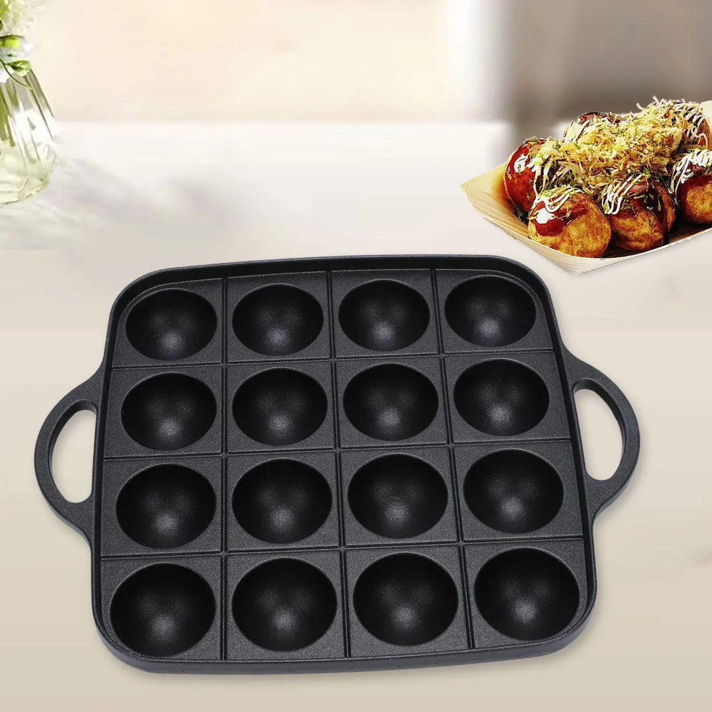 16 Holes Takoyaki Grill Pan Practical Easy to Use Kitchen Frying Pan Takoyaki Maker for Camping Home Restaurant Outdoor Party
