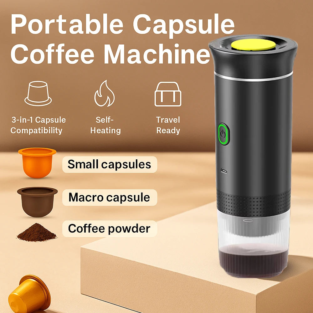 New Portable 3-in-1 Wireless Espresso Coffee Maker - Ideal for Travel, Car, Home & Camping | Capsule & Powder Compatible