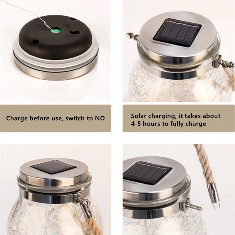 Solar Bottle Lamp Hemp Rope Hanging Lamp Outdoor Waterproof Balcony Terrace Garden Tree Light String Chandelier Glass Crack Lamp