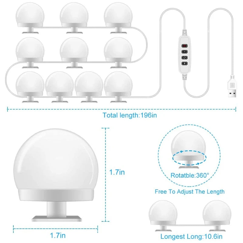 Makeup Mirror LED Light Bulbs Vanity Lights USB 12V Bathroom Dressing Table Lighting Dimmable LED Vanity Light For Mirror Light