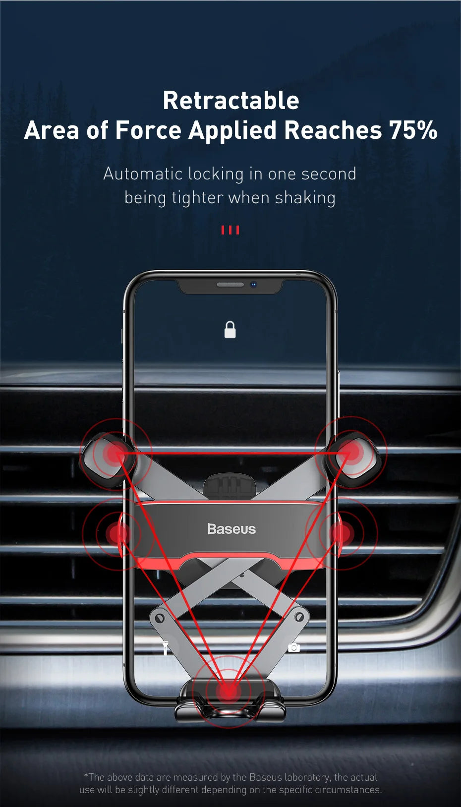 Baseus Car Phone Holder Metal Gravity Auto Air Vent Mobilephone Stand For 4.7-6.5 Inch Phone Invisibile Car Support
