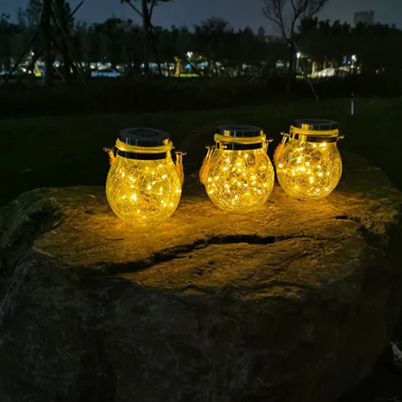 Solar Bottle Lamp Hemp Rope Hanging Lamp Outdoor Waterproof Balcony Terrace Garden Tree Light String Chandelier Glass Crack Lamp