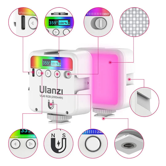2500K-9000K LED Video Light with 800LUX, Magnetic Mini Fill Light & 3 Cold Shoes