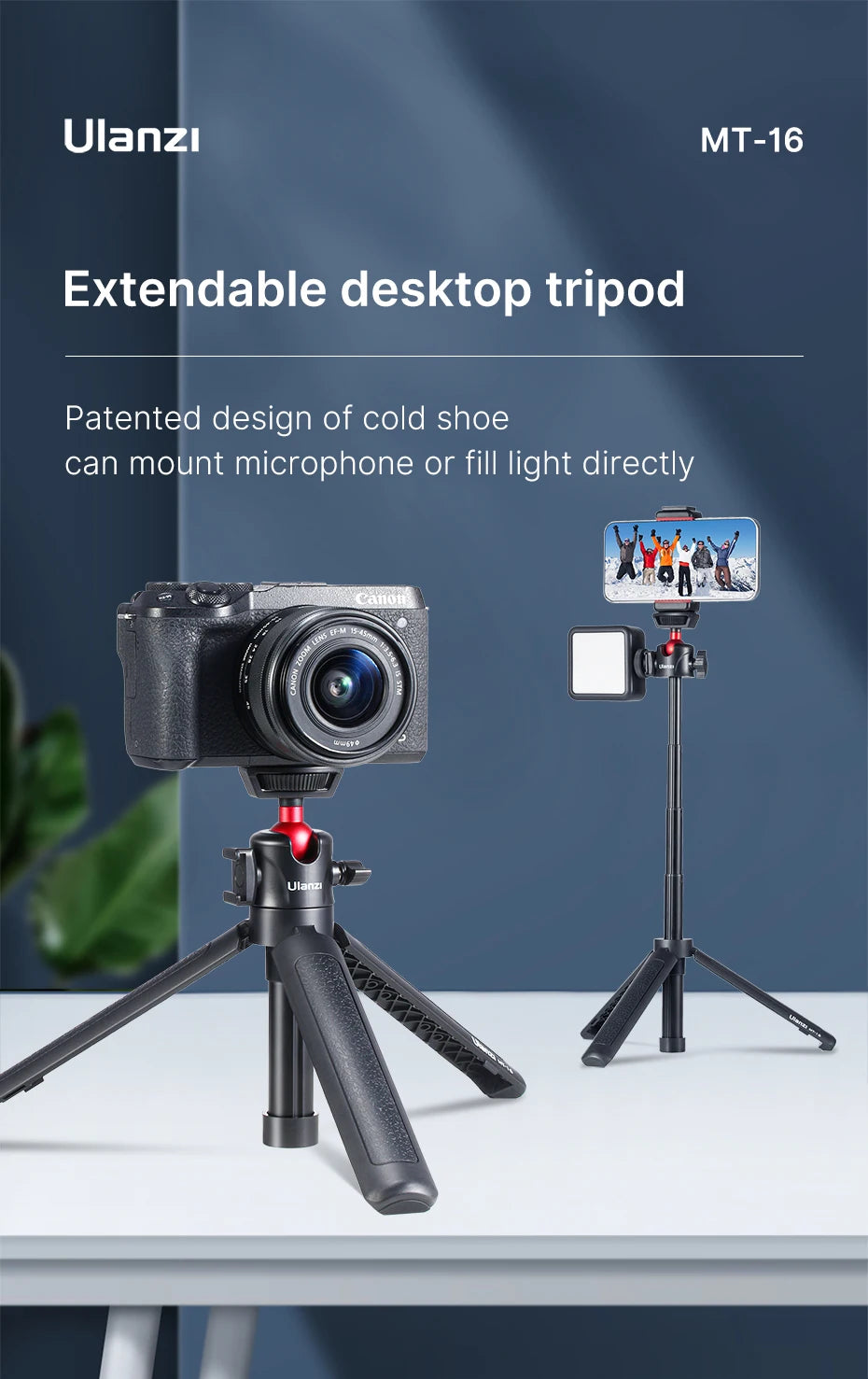Cold Shoe Ball Head, 1/4'' Mini Selfie Stick Holder, DSLR Mount Bracket
