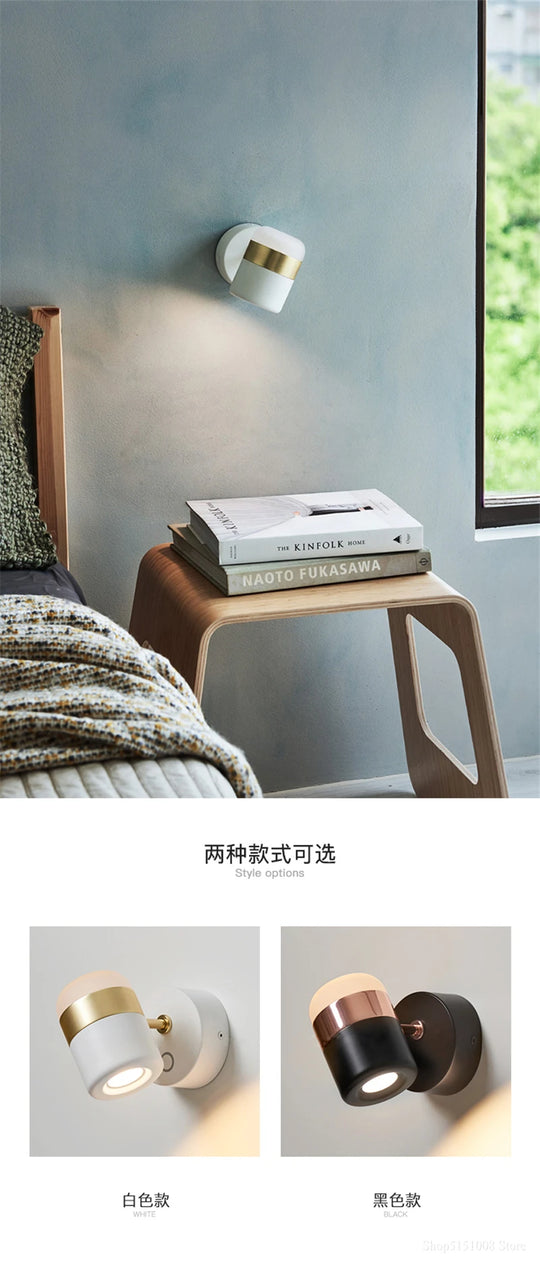 LED rotating wall lamp Modern simple metal wall lamps Living room bracket light study bedroom Lights aisle Lighting with switch