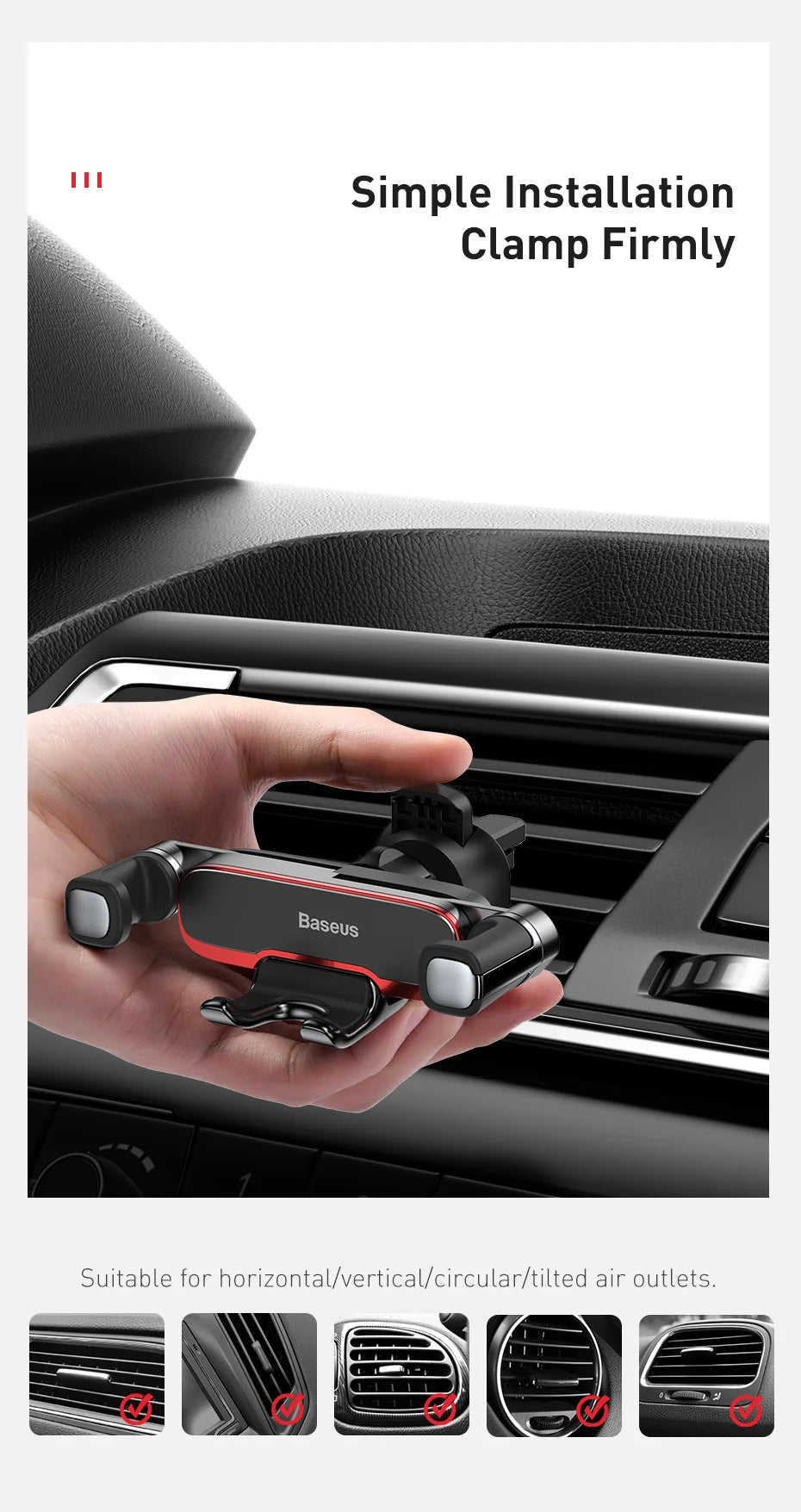 Baseus Car Phone Holder Metal Gravity Auto Air Vent Mobilephone Stand For 4.7-6.5 Inch Phone Invisibile Car Support