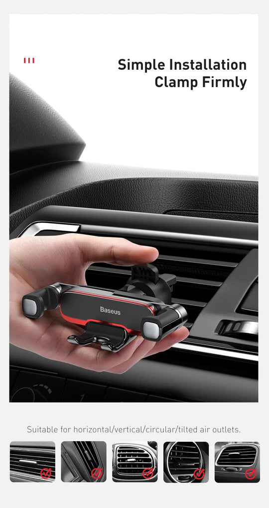Baseus Car Phone Holder Metal Gravity Auto Air Vent Mobilephone Stand For 4.7-6.5 Inch Phone Invisibile Car Support