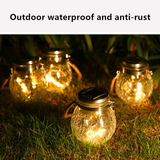 Solar Bottle Lamp Hemp Rope Hanging Lamp Outdoor Waterproof Balcony Terrace Garden Tree Light String Chandelier Glass Crack Lamp