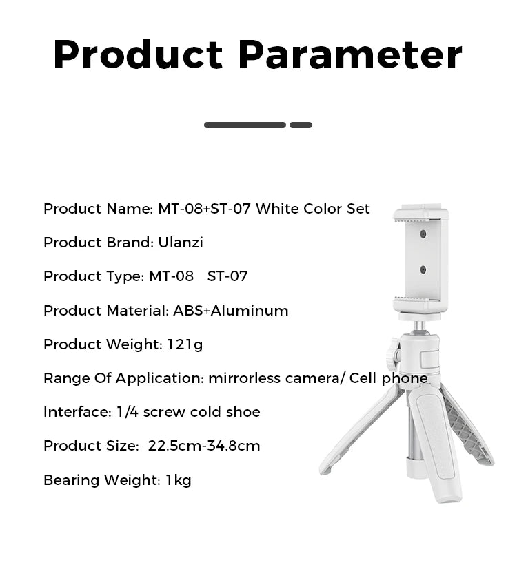 White Foldable Tripod & Monopod Mount for DSLR, Android, iPhone, Smartphone (1/4'' Thread)