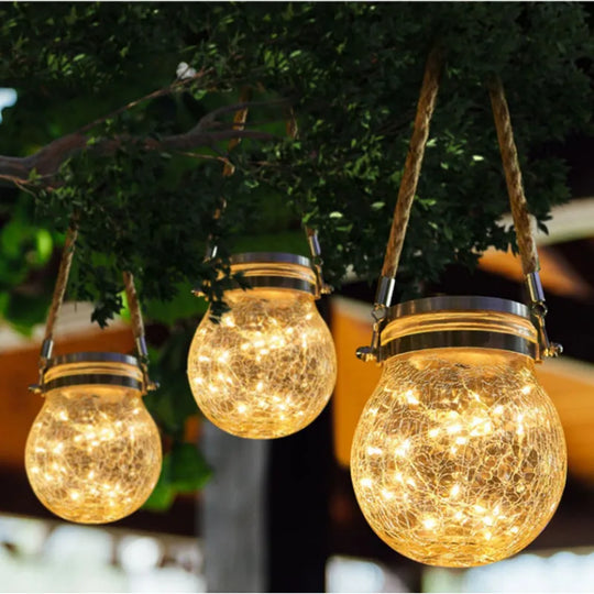 Solar Bottle Lamp Hemp Rope Hanging Lamp Outdoor Waterproof Balcony Terrace Garden Tree Light String Chandelier Glass Crack Lamp