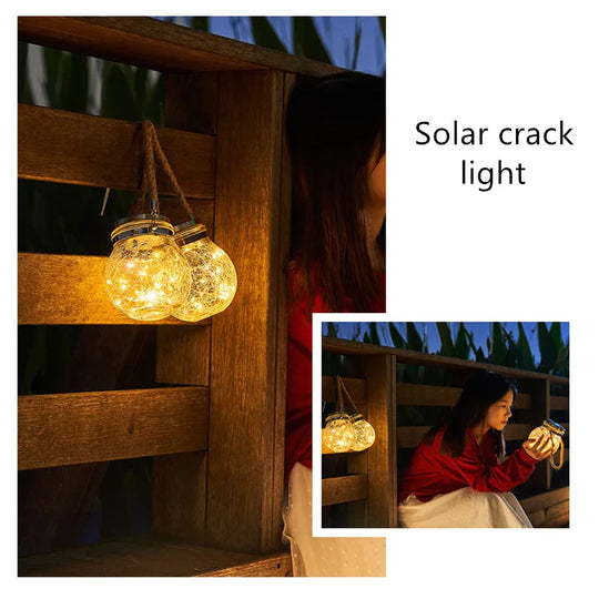 Solar Bottle Lamp Hemp Rope Hanging Lamp Outdoor Waterproof Balcony Terrace Garden Tree Light String Chandelier Glass Crack Lamp