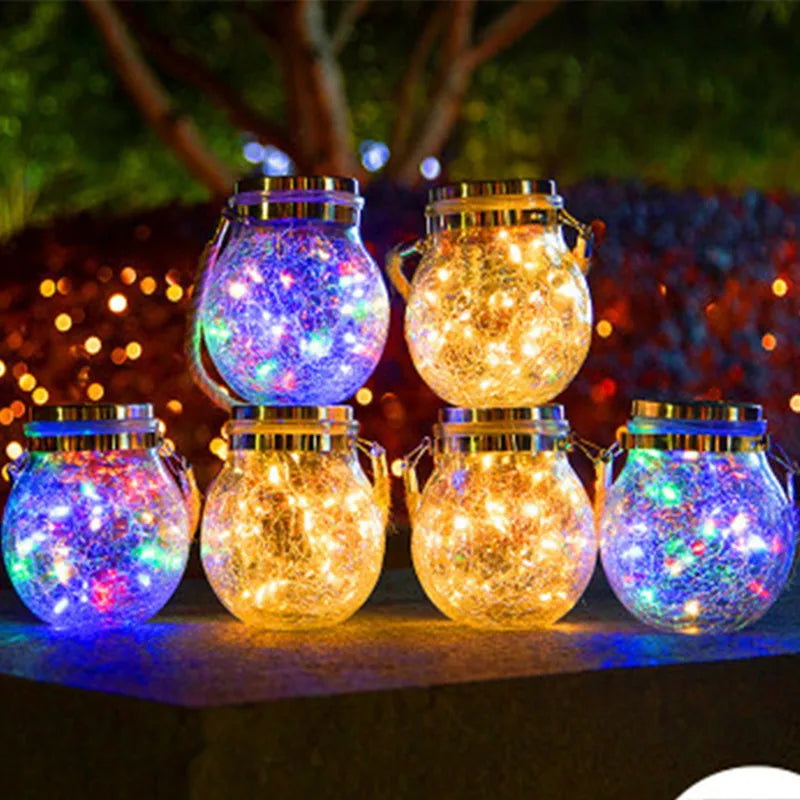 Solar Bottle Lamp Hemp Rope Hanging Lamp Outdoor Waterproof Balcony Terrace Garden Tree Light String Chandelier Glass Crack Lamp