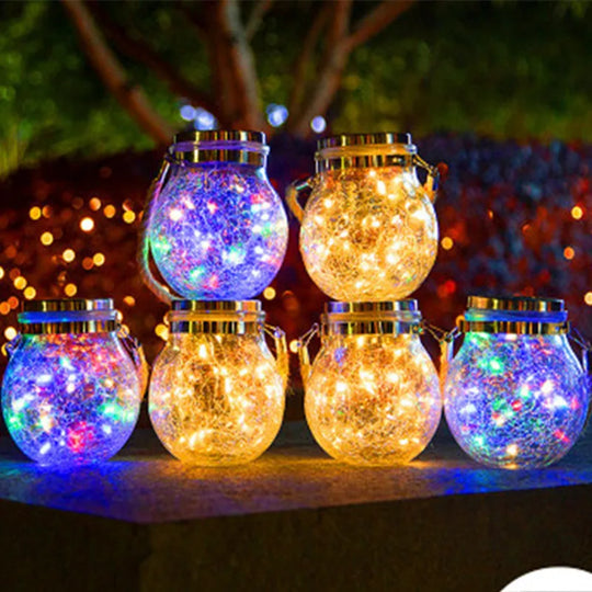 Solar Bottle Lamp Hemp Rope Hanging Lamp Outdoor Waterproof Balcony Terrace Garden Tree Light String Chandelier Glass Crack Lamp