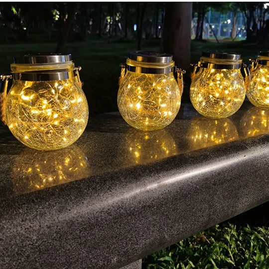 Solar Bottle Lamp Hemp Rope Hanging Lamp Outdoor Waterproof Balcony Terrace Garden Tree Light String Chandelier Glass Crack Lamp