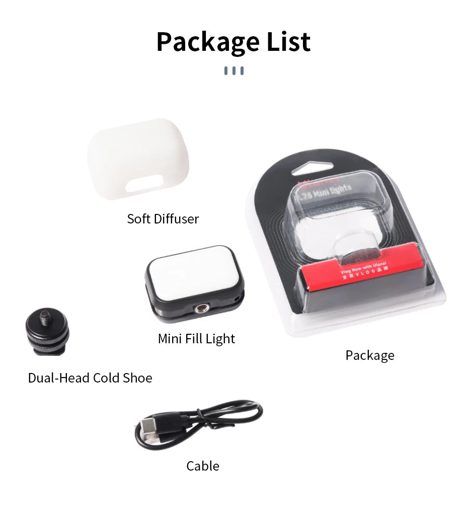 6500K Soft Fill Light with Diffuser, 120Lux, Type-C Charging, and Ultra-Portable Vlogging Light