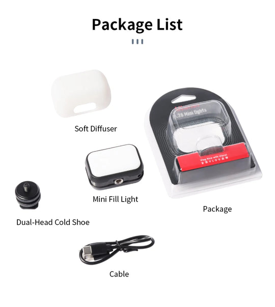 6500K Soft Fill Light with Diffuser, 120Lux, Type-C Charging, and Ultra-Portable Vlogging Light