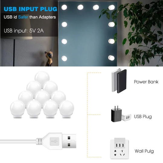 Makeup Mirror LED Light Bulbs Vanity Lights USB 12V Bathroom Dressing Table Lighting Dimmable LED Vanity Light For Mirror Light
