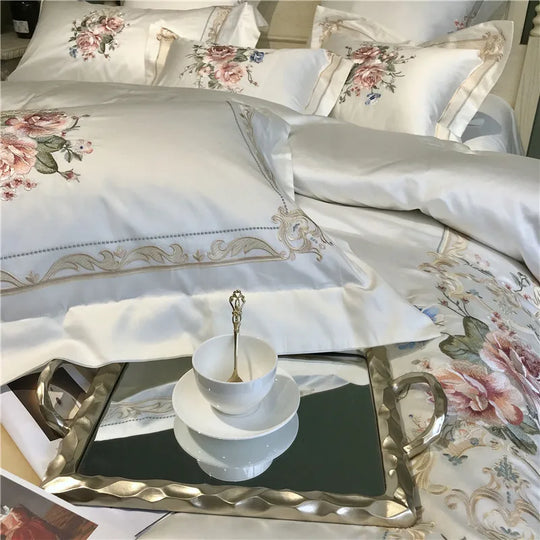 1000TC Egyptian Cotton Luxury Embroidery White Bedding Set Queen King size Super King Duvet Cover Bed sheet set parure de lit