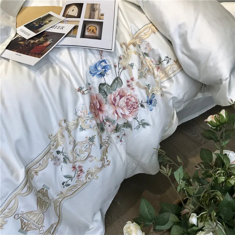 1000TC Egyptian Cotton Luxury Embroidery White Bedding Set Queen King size Super King Duvet Cover Bed sheet set parure de lit