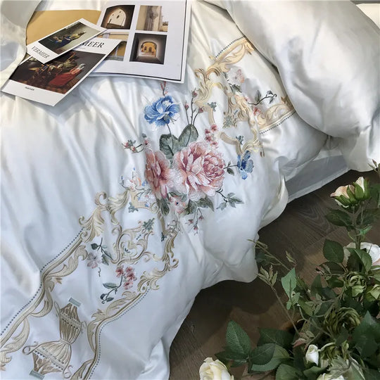 1000TC Egyptian Cotton Luxury Embroidery White Bedding Set Queen King size Super King Duvet Cover Bed sheet set parure de lit