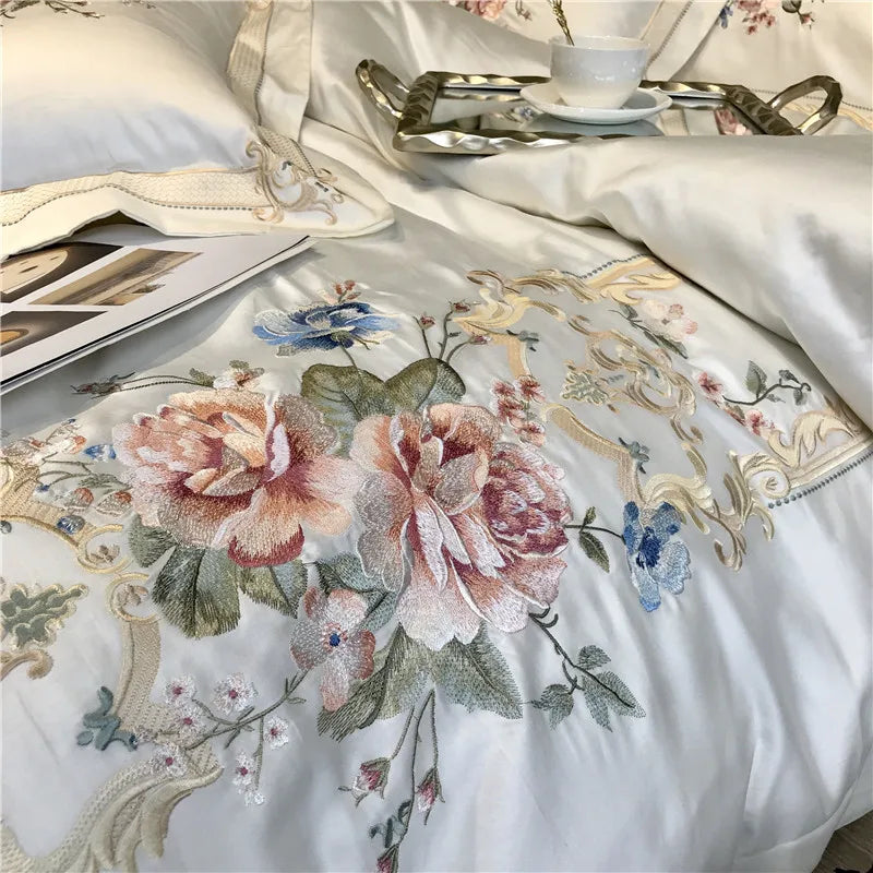 1000TC Egyptian Cotton Luxury Embroidery White Bedding Set Queen King size Super King Duvet Cover Bed sheet set parure de lit
