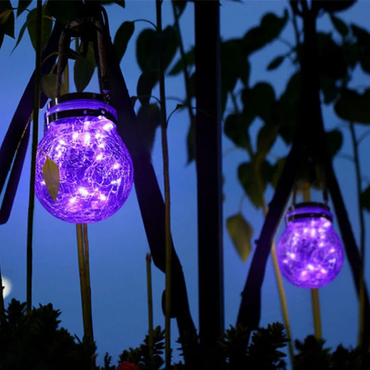 Solar Bottle Lamp Hemp Rope Hanging Lamp Outdoor Waterproof Balcony Terrace Garden Tree Light String Chandelier Glass Crack Lamp
