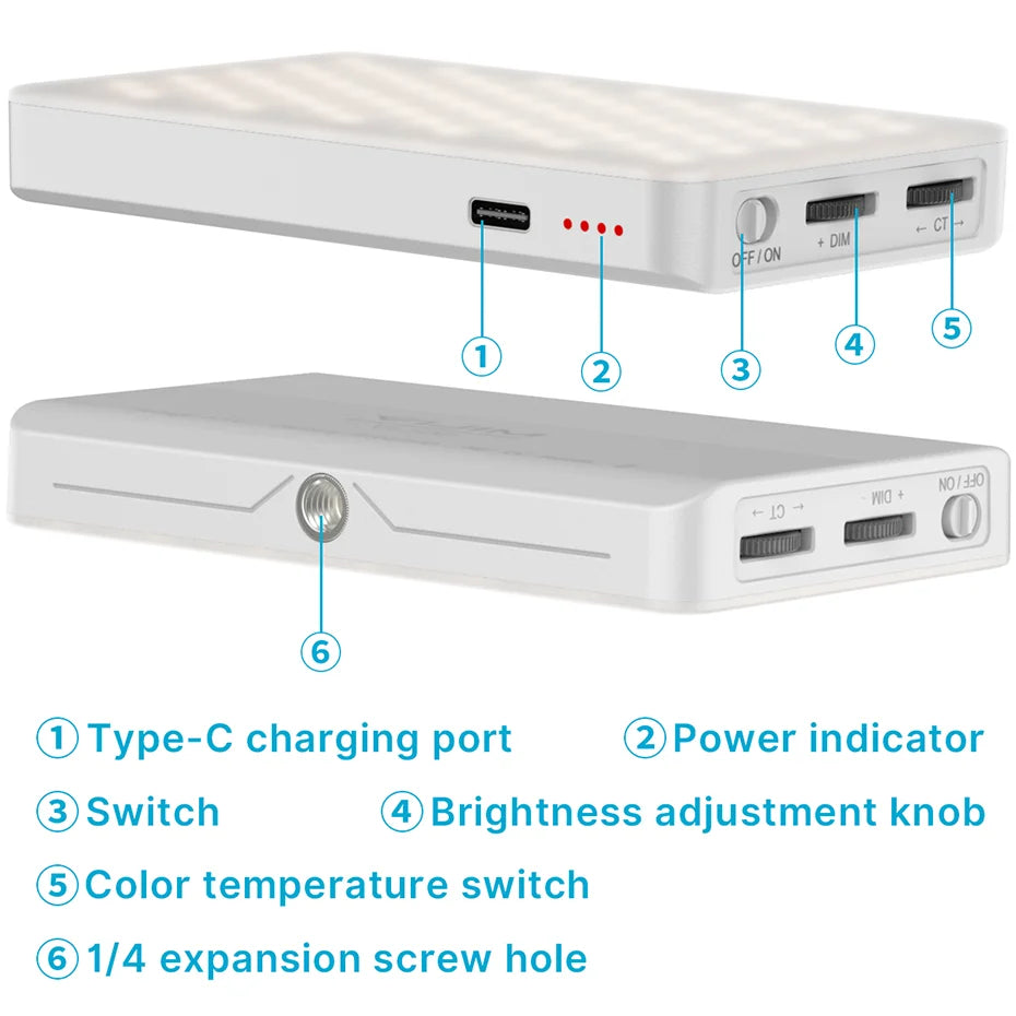 3200K-6500K Adjustable Video Lighting with Diffuser & Suction Mount for Computers, Tripods & Vlogging