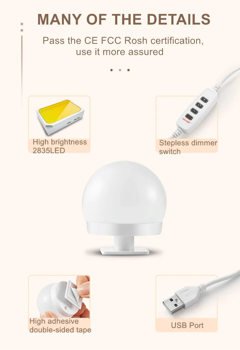 Makeup Mirror LED Light Bulbs Vanity Lights USB 12V Bathroom Dressing Table Lighting Dimmable LED Vanity Light For Mirror Light