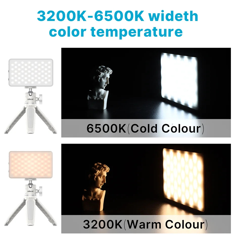 3200K-6500K Adjustable Video Lighting with Diffuser & Suction Mount for Computers, Tripods & Vlogging