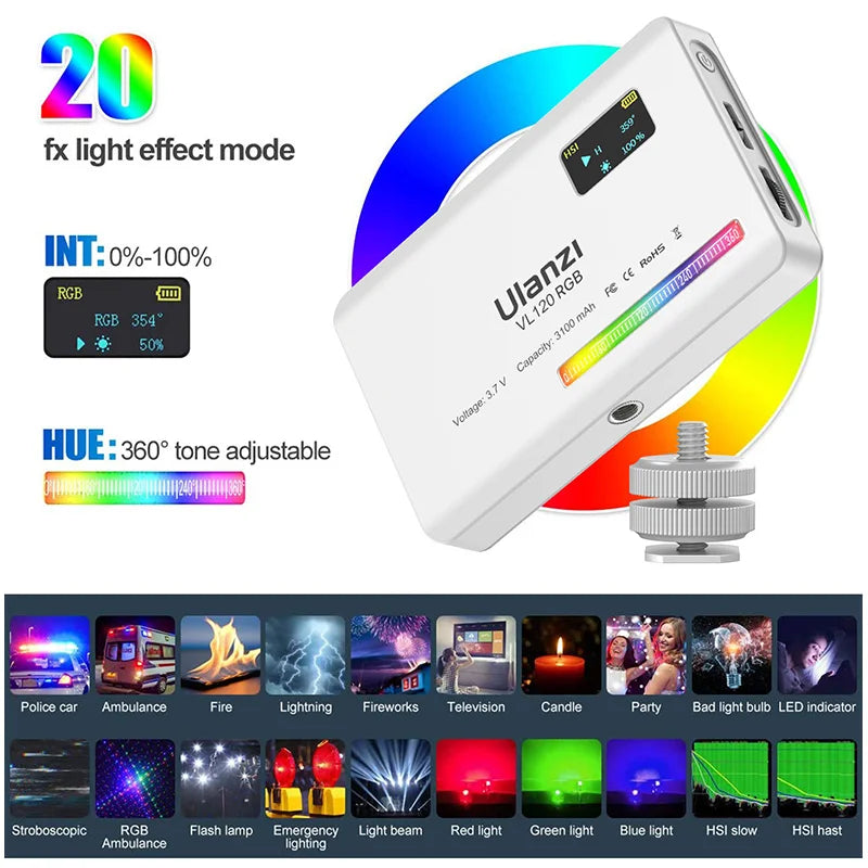 3200K-6500K Adjustable Video Lighting with Diffuser & Suction Mount for Computers, Tripods & Vlogging