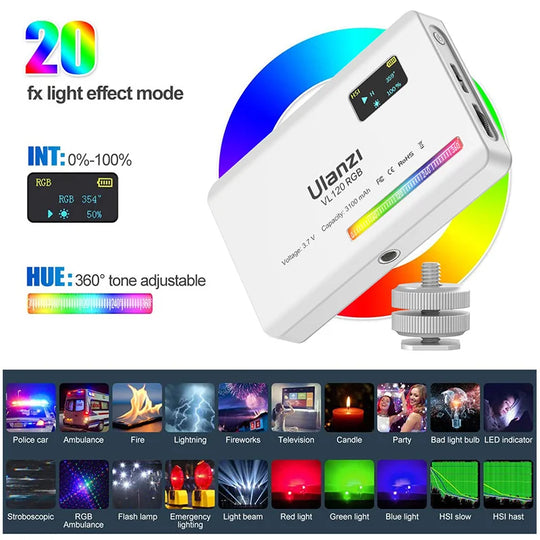 3200K-6500K Adjustable Video Lighting with Diffuser & Suction Mount for Computers, Tripods & Vlogging