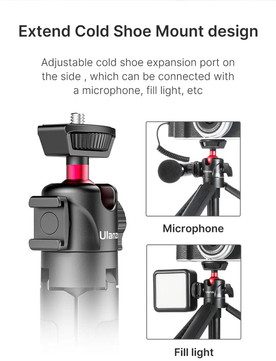 Cold Shoe Ball Head, 1/4'' Mini Selfie Stick Holder, DSLR Mount Bracket