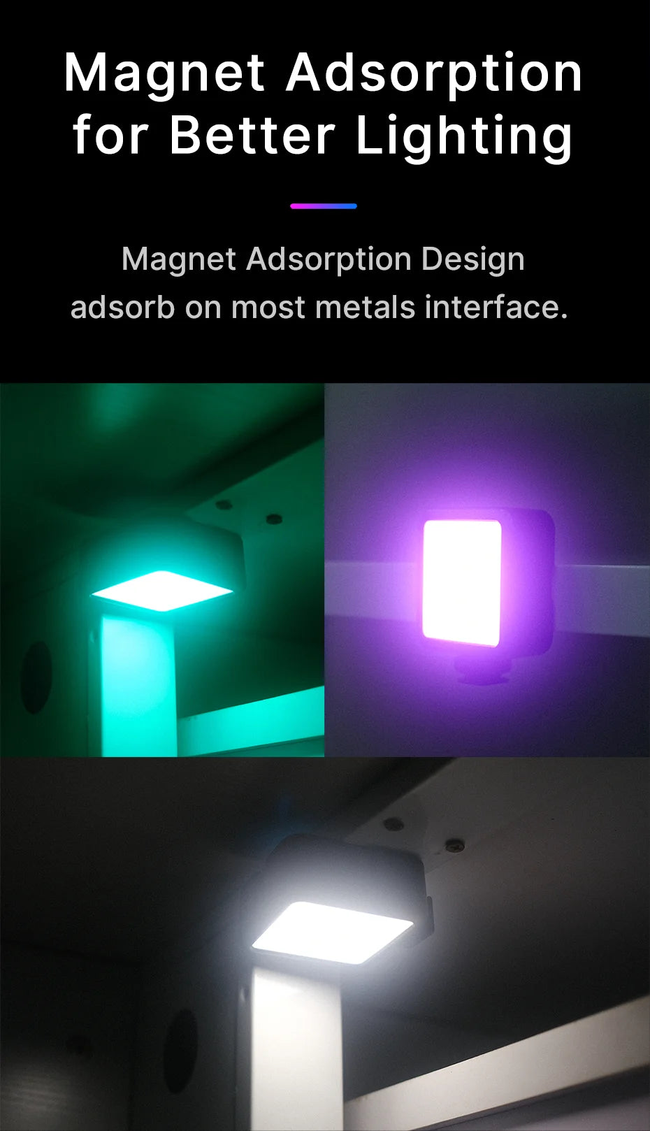 2500K-9000K LED Video Light with 800LUX, Magnetic Mini Fill Light & 3 Cold Shoes