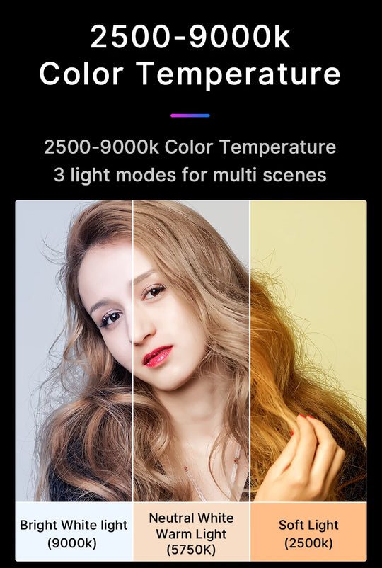 2500K-9000K LED Video Light with 800LUX, Magnetic Mini Fill Light & 3 Cold Shoes