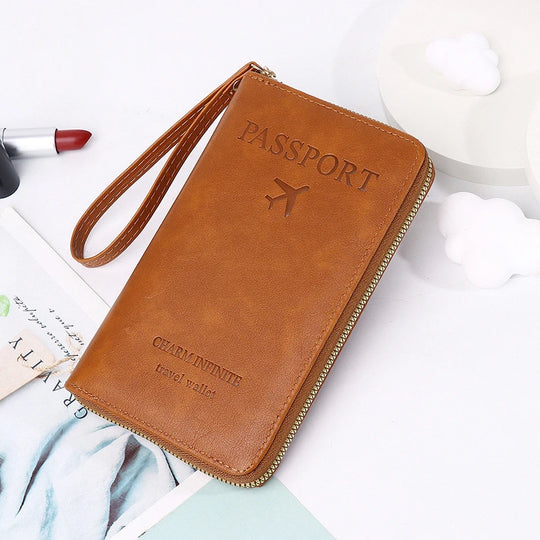 Unisex Men Women Zipper Travel Multi-Function Passport Holder Cover Case Wallet PU Leather Ticket Protective Travel Accessories