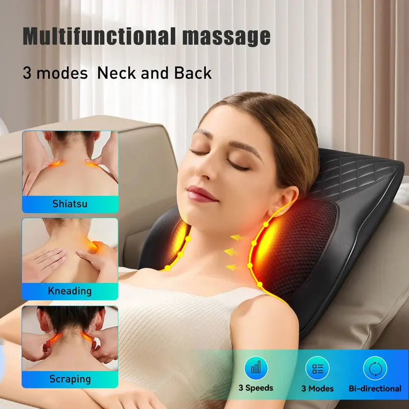 Neck Pillow Massager 3 Speed Adjustment Vibration Heating Massage Machine Can Be Used To Relax Shoulder, Neck, And Back Muscle