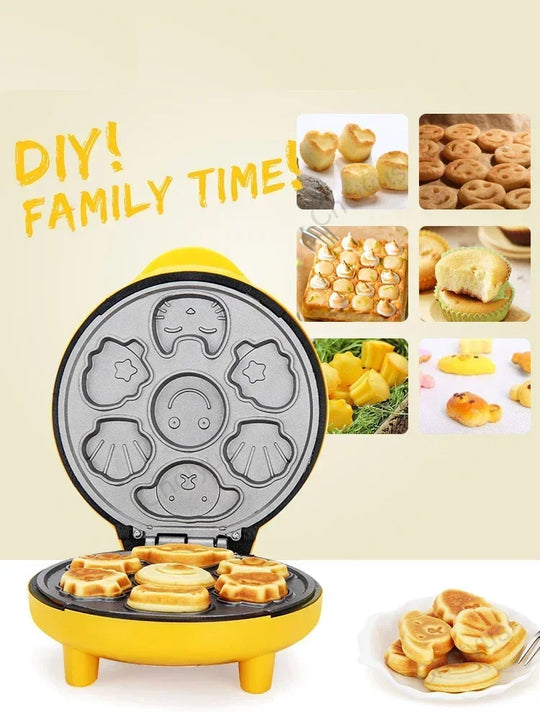 220V Household automatic cake machine Cartoon mini children's bread machine double-sided heating baking breakfast machine EU US