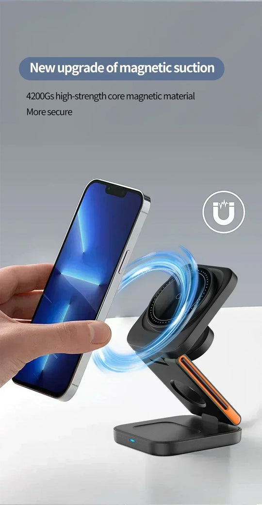 Fast Charging Station 3 in 1 Foldable Magnetic Wireless Charger Stand for iPhone 16 15 14 13 12 iWatch 10-2 Airpods Pro Max