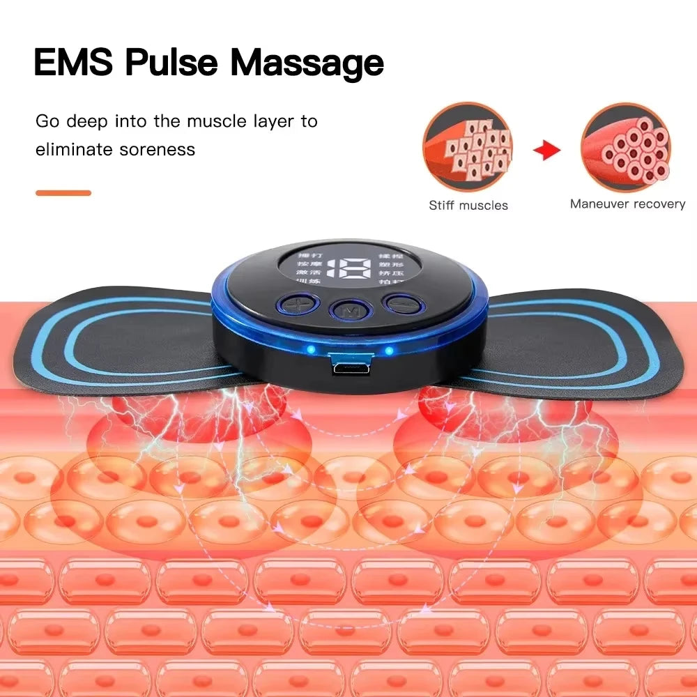 Mini Electric Neck Massager with Remote-Controlled EMS Muscle Stimulator Pads